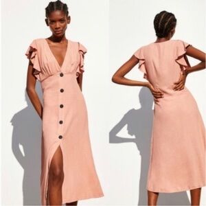 Zara Ruffle Sleeve Midi Dress size large or medium